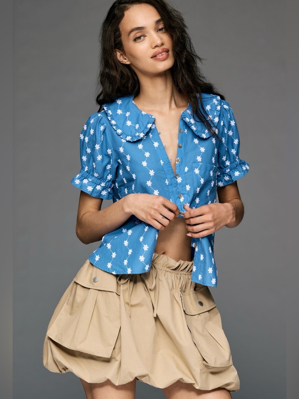 Anthropologie Pilcro Keira Embroidered Blouse in Blue - Picture 1 of 4